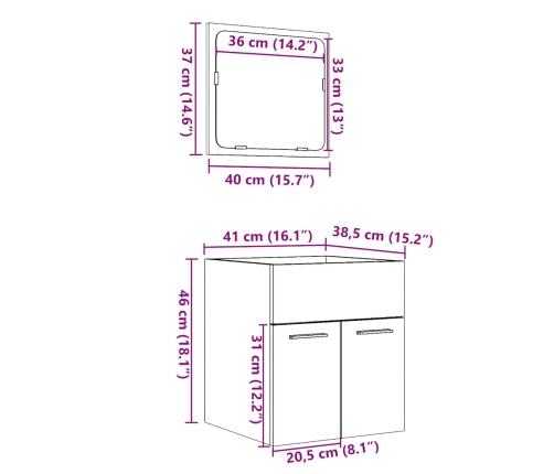 Set de muebles de baño 2 pzas madera contrachapada roble Sonoma