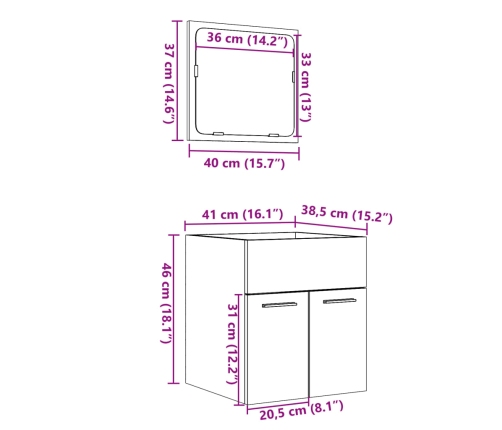 Set de muebles de baño 2 pzas madera contrachapada roble Sonoma