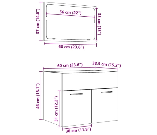 Set de muebles de baño 2 pzas madera contrachapada roble Sonoma