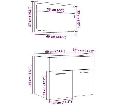 Set muebles de baño 2 piezas madera contrachapada gris hormigón