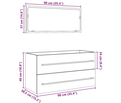 Set muebles de baño 2 piezas madera contrachapada gris hormigón