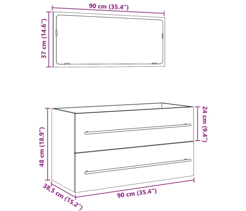 Juego de muebles de baño 2 piezas madera ingeniería envejecida