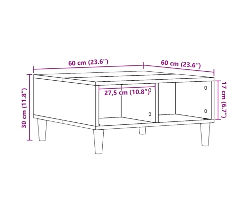 Mesa de centro madera de ingeniería envejecida 60x60x30 cm
