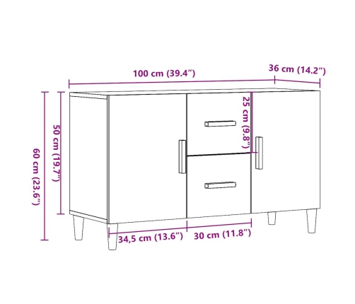 Aparador de madera de ingeniería envejecida 100x36x60 cm