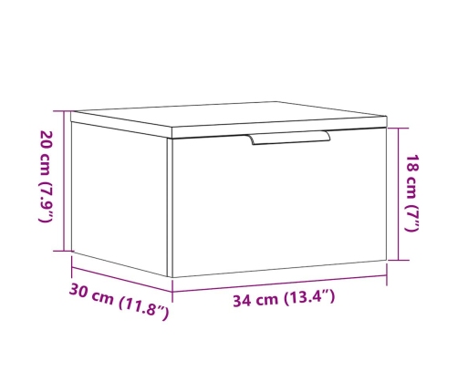 Mesitas de noche de pared 2 uds madera envejecida 34x30x20 cm