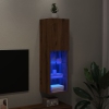 Mueble para TV con luces LED roble artesanal 30,5x30x102 cm