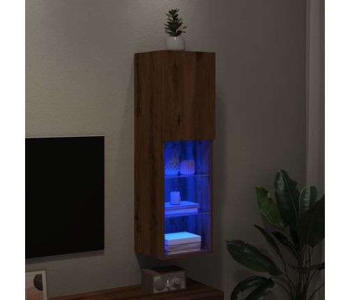 Mueble para TV con luces LED roble artesanal 30,5x30x102 cm