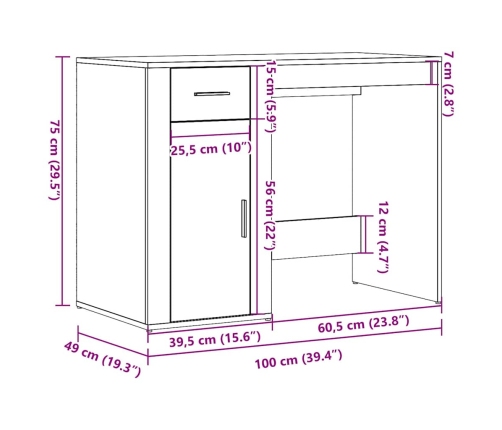 Escritorio de madera de ingeniería envejecida 100x49x75 cm