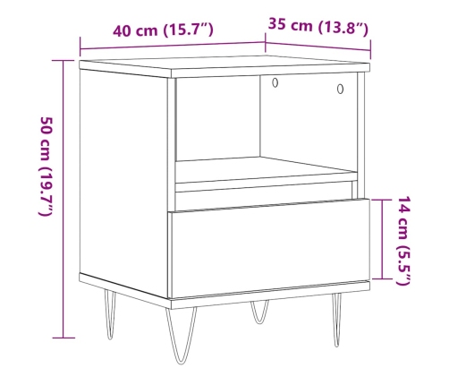 Mesita de noche madera ingeniería madera envejecida 40x35x50 cm