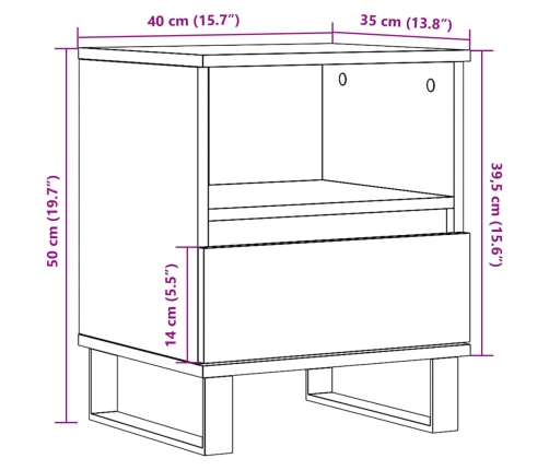 Mesita de noche madera ingeniería madera envejecida 40x35x50 cm