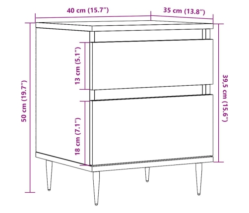 Mesita de noche madera ingeniería madera envejecida 40x35x50 cm