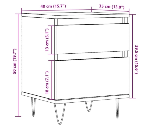 Mesita de noche madera ingeniería madera envejecida 40x35x50 cm