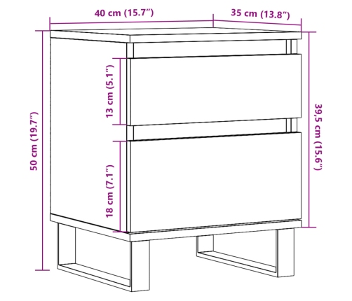 Mesita de noche madera ingeniería madera envejecida 40x35x50 cm