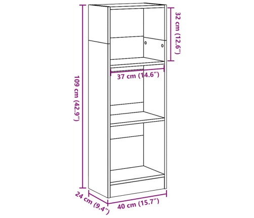 Estantería madera de ingeniería blanco brillo 40x24x109 cm