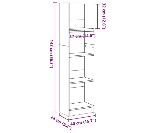 Estantería madera de ingeniería blanco brillo 40x24x143 cm