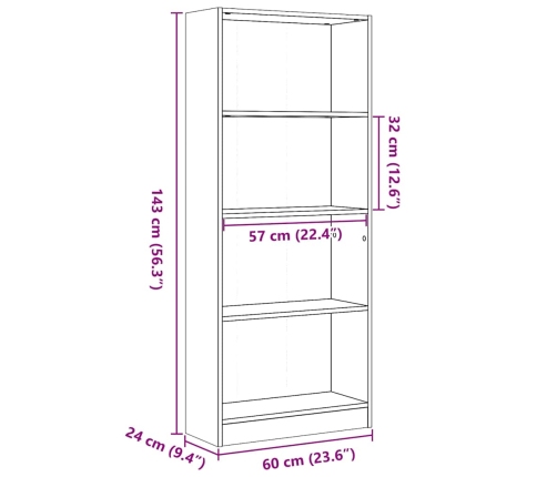 Estantería madera de ingeniería blanco brillo 60x24x143 cm