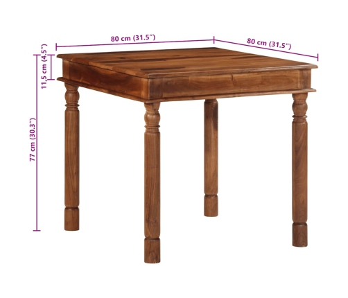 Mesa de comedor madera maciza de acacia 80x80x77 cm