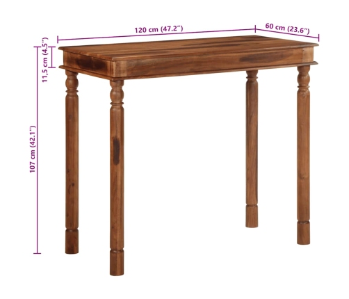 Mesa alta de madera maciza de acacia 120x60x107 cm