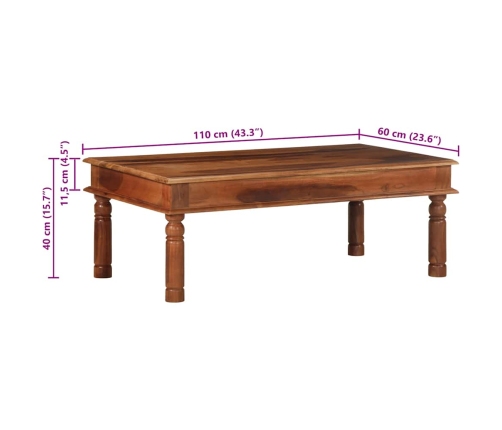 Mesa de centro de madera maciza 110x60x40 cm acacia