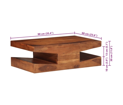 Mesa de centro de madera maciza 90x60x30 cm acacia