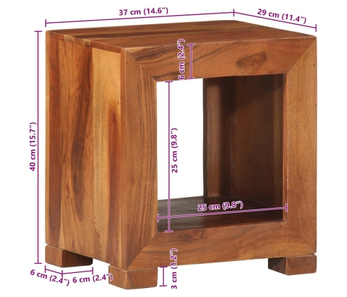 Mesa auxiliar madera maciza acacia 37x29x40 cm