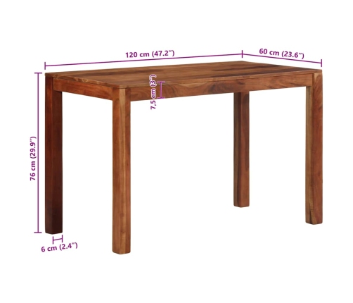 Mesa de comedor madera maciza 120x60x76 cm acacia