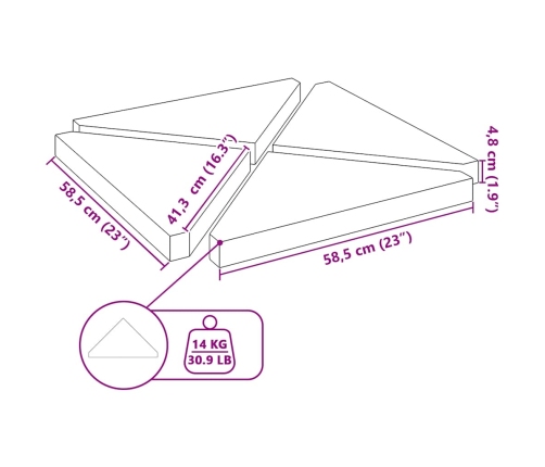 Placa de peso para sombrilla 4 uds granito gris triangular 14kg