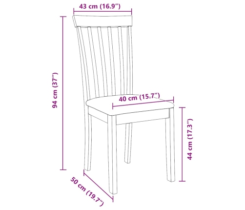 Sillas de comedor con cojines 2 uds madera maciza marrón caucho