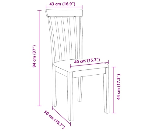 Sillas de comedor con cojines 2uds madera maciza natural caucho