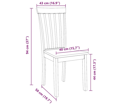 Sillas de comedor  2 uds madera maciza natural caucho