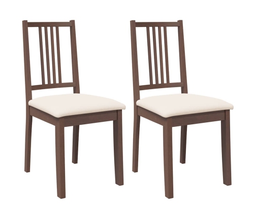 Sillas de comedor con cojines 2 uds madera maciza marrón caucho