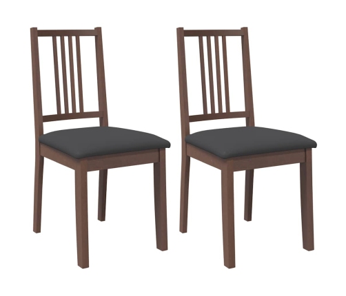 Sillas de comedor con cojines 2 uds madera maciza marrón caucho