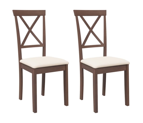 Sillas de comedor con cojines 2 uds madera maciza marrón caucho