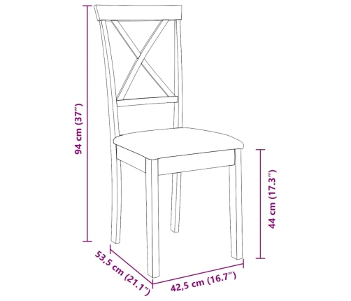 Sillas de comedor con cojines 2 uds madera maciza marrón caucho