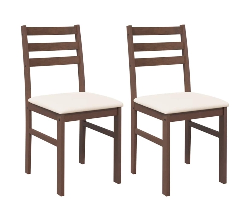 Sillas de comedor con cojines 2 uds madera maciza marrón caucho