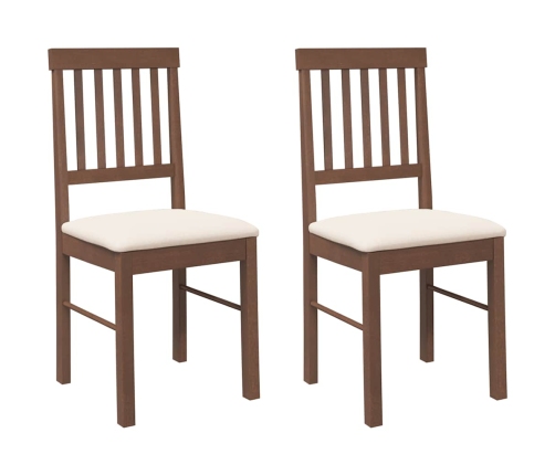 Sillas de comedor con cojines 2 uds madera maciza marrón caucho