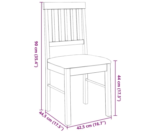 Sillas de comedor con cojines 2 uds madera maciza marrón caucho