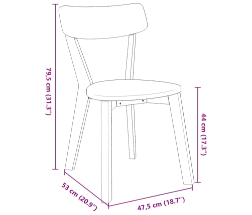 Sillas de comedor 2 unidades madera maciza de caucho blanco