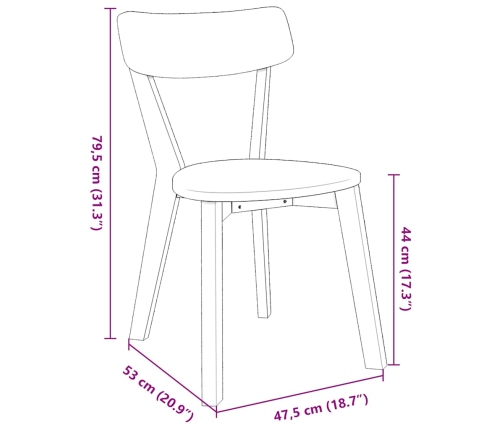 Sillas de comedor 2 unidades madera maciza de caucho