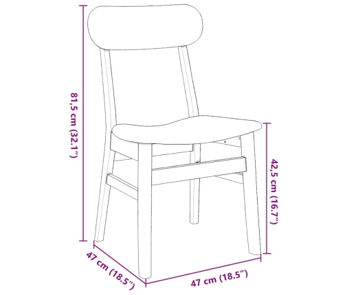 Sillas de comedor con cojines 2 uds madera maciza marrón caucho