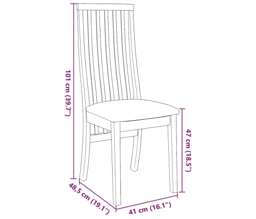 Sillas de comedor con cojines 2 uds madera maciza marrón caucho