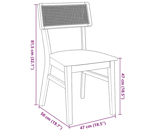 Sillas de comedor con cojines 2 uds madera maciza marrón caucho