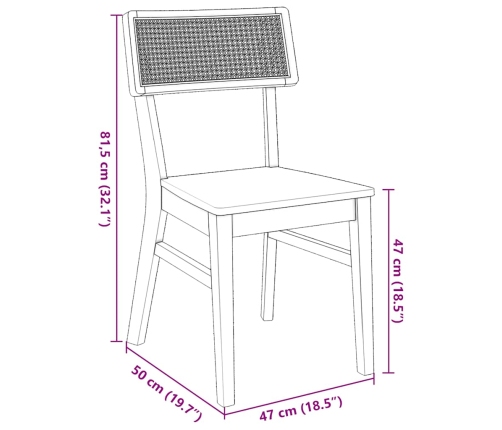 Sillas de comedor 2 unidades madera maciza de caucho