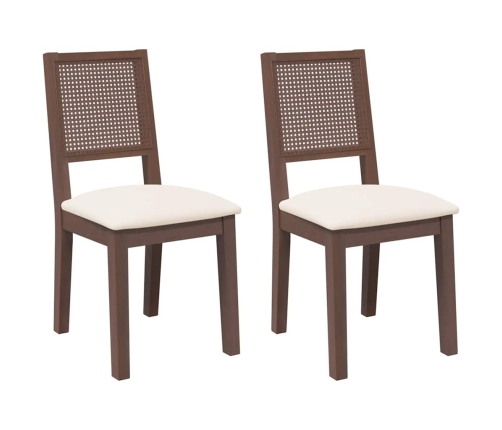 Sillas de comedor con cojines 2 uds madera maciza marrón caucho