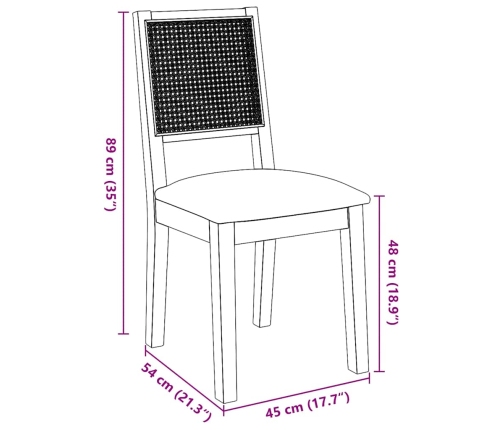 Sillas de comedor con cojines 2 uds madera maciza marrón caucho