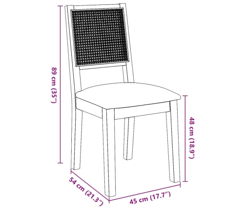 Sillas de comedor con cojines 2 uds madera maciza caucho