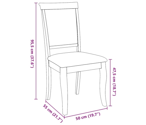 Sillas de comedor con cojines 2 uds madera maciza marrón caucho