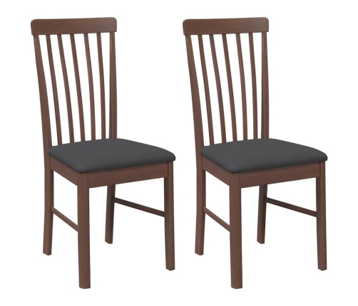 Sillas de comedor con cojines 2 uds madera maciza marrón caucho