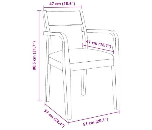 Sillas de comedor con cojines 2 uds madera maciza marrón caucho