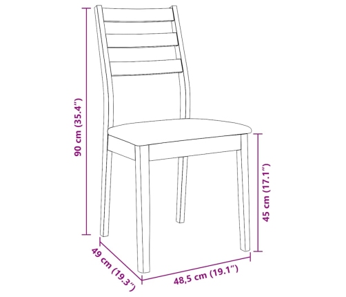 Sillas de comedor con cojines 2 uds madera maciza marrón caucho